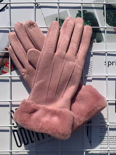 Women Winter Warm Suede Plush Windproof Gloves