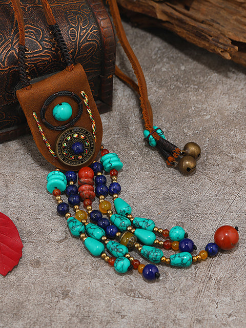 Ethinc Leather Turquoise Bead Alloy Tassel