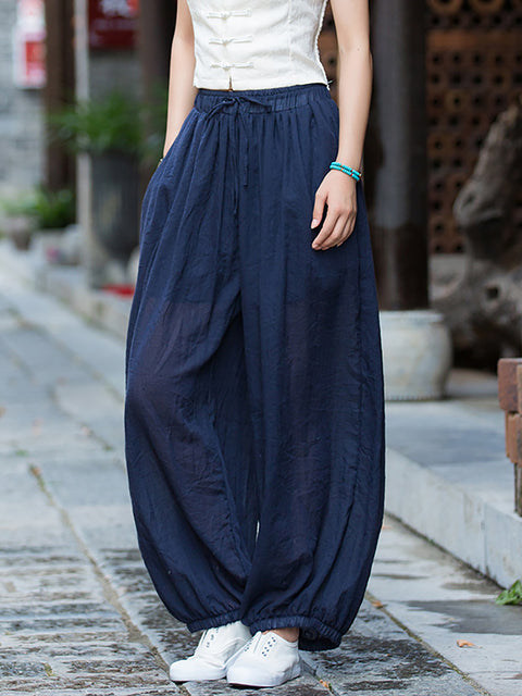 Women Spring Pure Color Linen Harem Pants