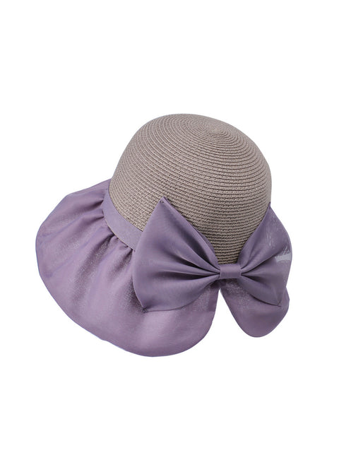 Kvinder Summer Colorblock Straw Bowknot Sunproof Hat