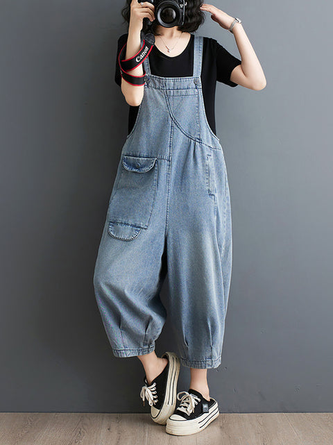 Kvinder Sommer Solid Casual Løse Denim Jumpsuits