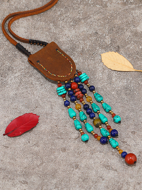 Ethinc Leather Turquoise Bead Alloy Tassel