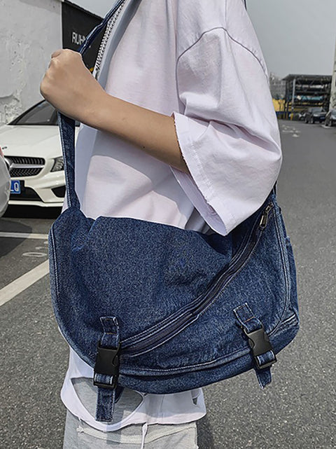 Kvinder vintage denim Crossbody taske med stor kapacitet