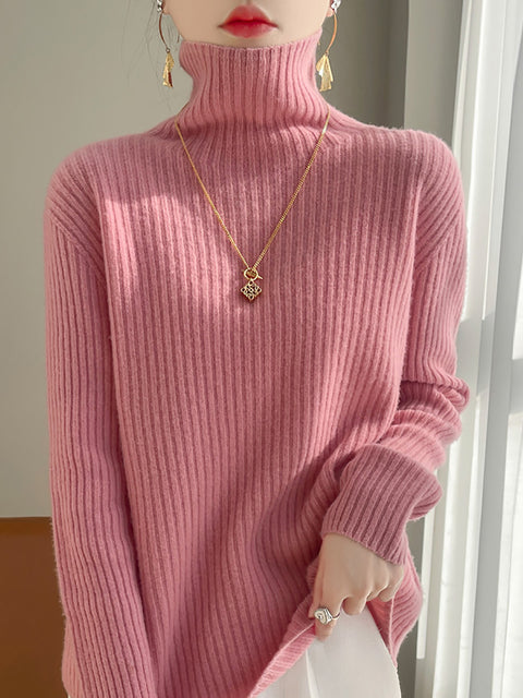 Kvinder Efterår Casual Stripe O-hals Uld strik sweater