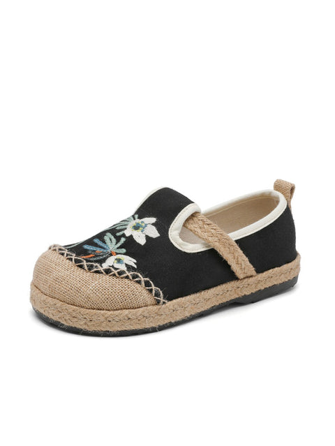 Women Ethnic Flower Embroidery Cotton Linen Shoes