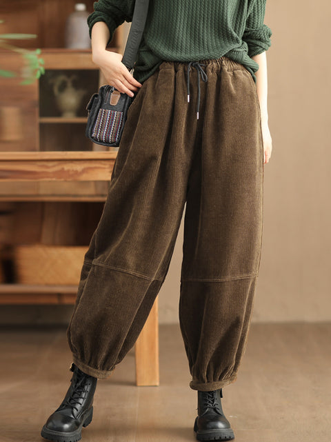 Plus Size Women Casual Solid Loose Fleece-lined Pants