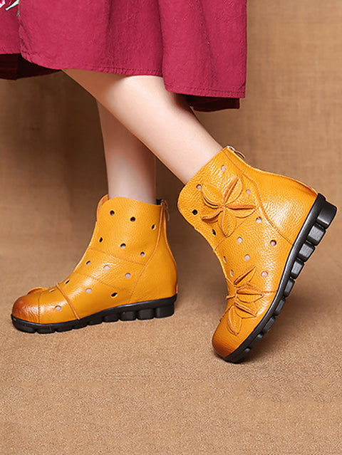 Women Spring Leahter Hollow Out Spliced Boots