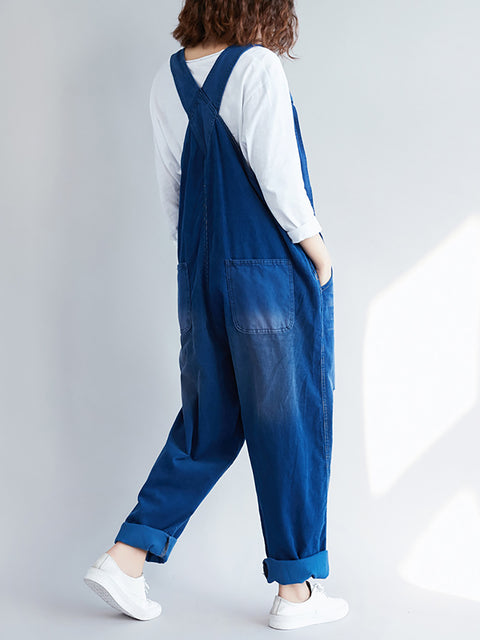 Kvinder Retro Colorblock Autumn Denim Jumpsuits