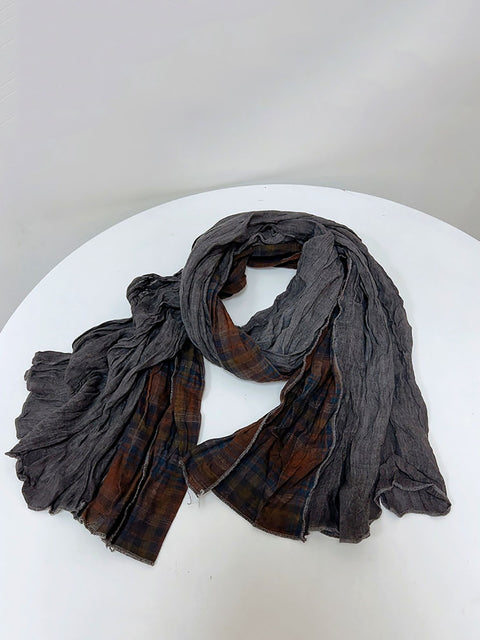 Women Vintage Plaid Spliced Cotton Scarf