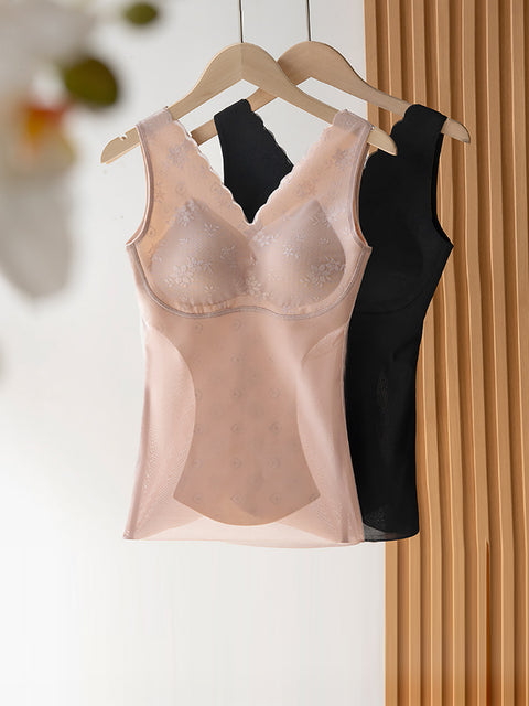 Women Spring Warm V-Neck Lace With Bra Pad Base