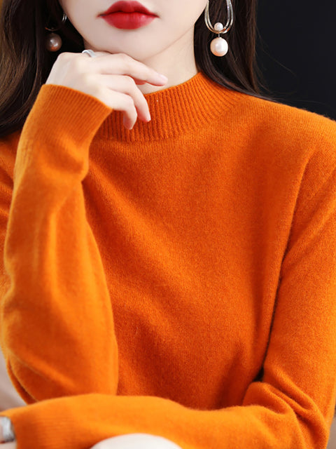 Women Autumn Half-Turtleneck 100%Wool Soft Sweater