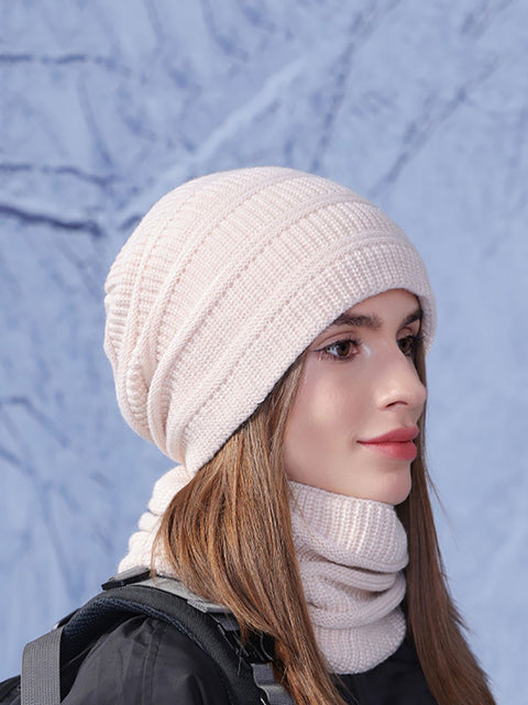 Winter Warm Windproof Fleece-lined Knit Hat and Scarf