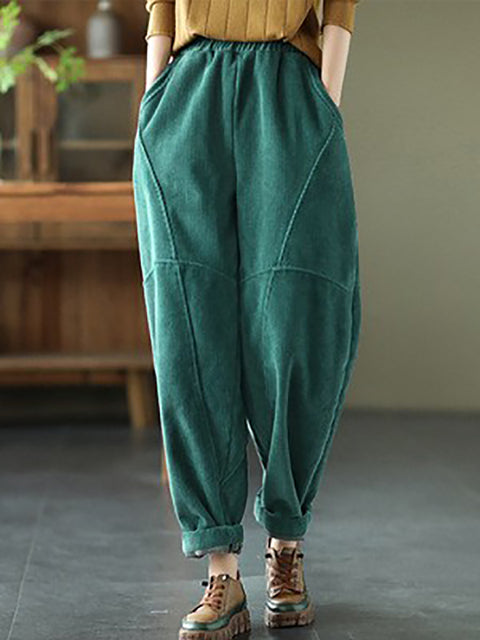 Plus Size Kvinder Vintage Solid Spliced Thicken Pants