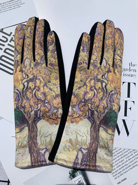 Women Fashion Print Warm Outdoor Gloves