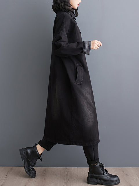 Women Winter Casual Denim Solid Long Shirt Coat