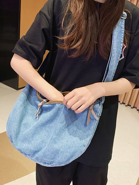 Casual Solid Denim Crossbody-taske med stor kapacitet