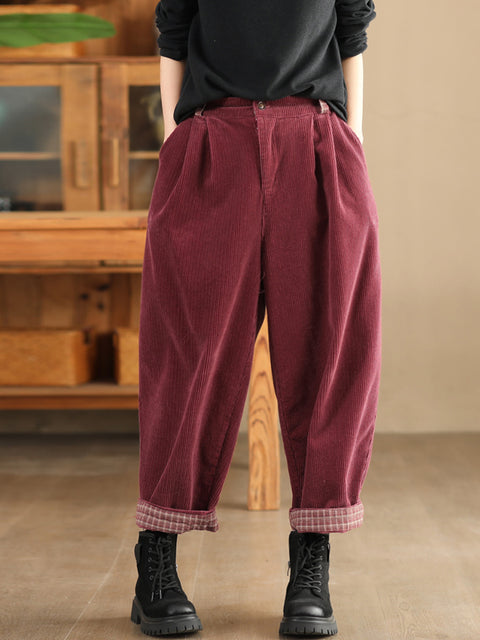 Women Autumn Vintage Solid Corduroy Harem Pants