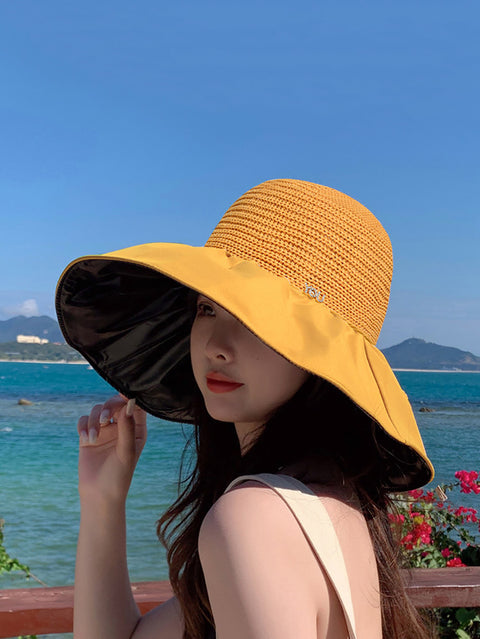 Women Summer Fashion Spliced Solid Sunproof Hat