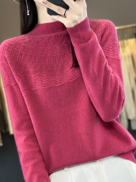 Kvinder Efterår Casual Stripe O-hals Uld strik sweater