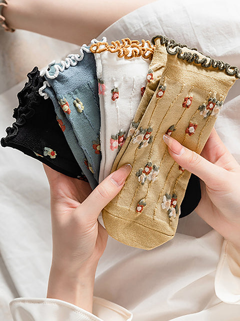 5 Pairs Women Summer Artsy Flower Jacquard Socks