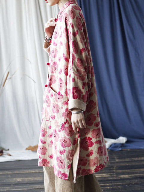 Kvinder Vintage Spring Flower Buckle Robe lang skjorte