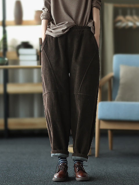 Plus Size Kvinder Vintage Solid Spliced Thicken Pants