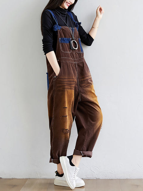 Kvinder Retro Colorblock Autumn Denim Jumpsuits