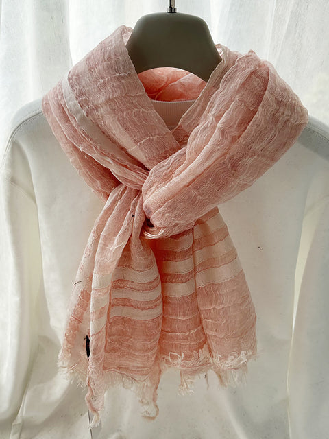 Women Stripe Linen Thin Scarf