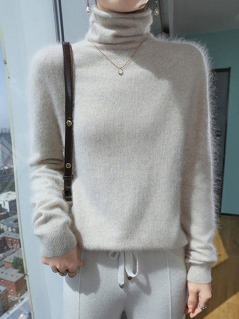 Women Autumn Turtleneck Wool Soft Warm Knit Sweater