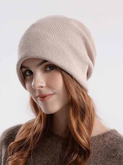 Women Casual Winter Solid Cotton Keep Warm Knit Cap