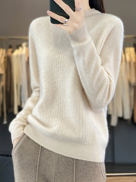 Kvinder Efterår Casual Stripe O-hals Uld strik sweater