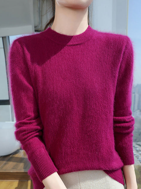 Women Autumn Casual O-Neck Soft 100%Wool Sweater