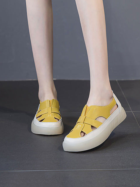 Kvinder Sommer Casual Ægte Læder Cutout Platform Sandaler