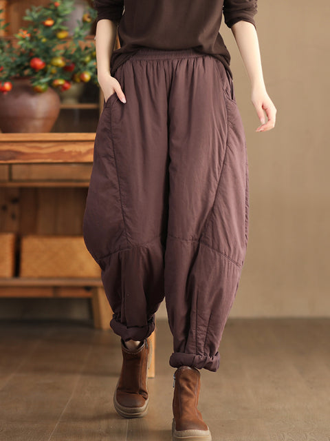 Plus Size Women Vintage Solid Spliced Padded Harem Pants