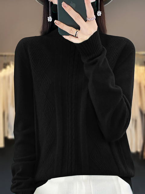 Women Autumn Turtleneck Knit 100%Wool Soft Sweater