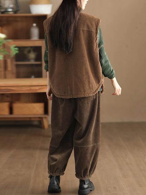 Plus Size Kvinder Casual Solid Loose Fleece-forede bukser