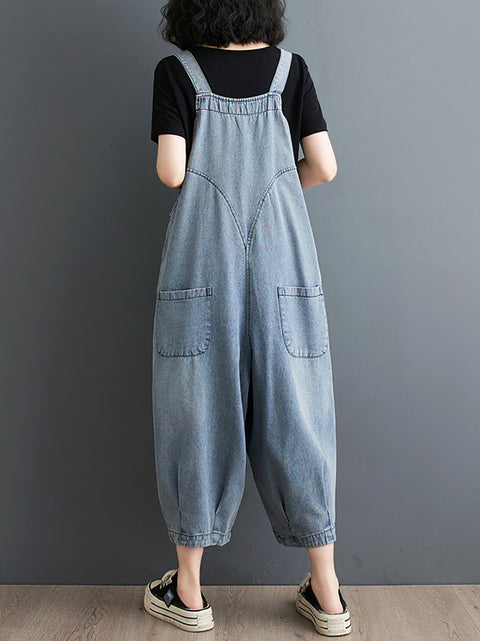 Kvinder Sommer Solid Casual Løse Denim Jumpsuits