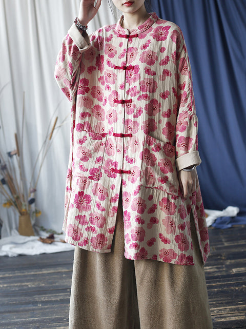 Kvinder Vintage Spring Flower Buckle Robe lang skjorte