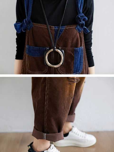 Kvinder Retro Colorblock Autumn Denim Jumpsuits