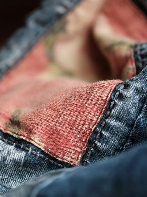 Vintage denim splejset skuldertaske til kvinder