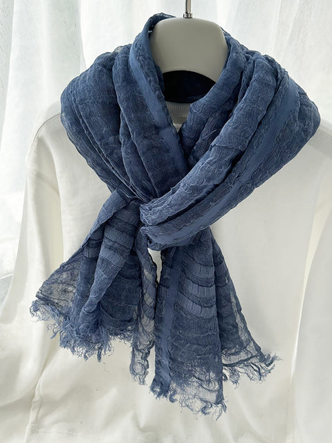 Women Stripe Linen Thin Scarf