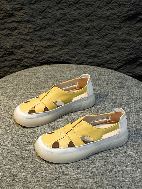 Kvinder Sommer Casual Ægte Læder Cutout Platform Sandaler