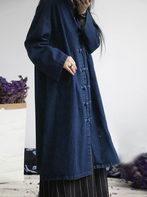 Women Autumn Casual Solid Pocket Denim Coat