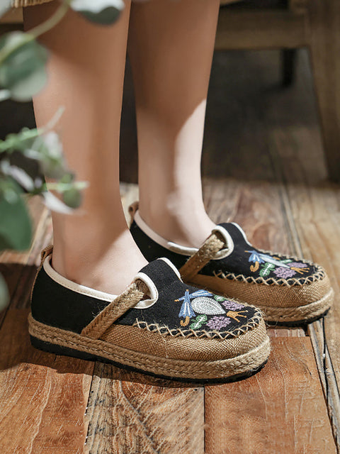 Women Summer Ethnic Flower Embroidert Spliced Shoes