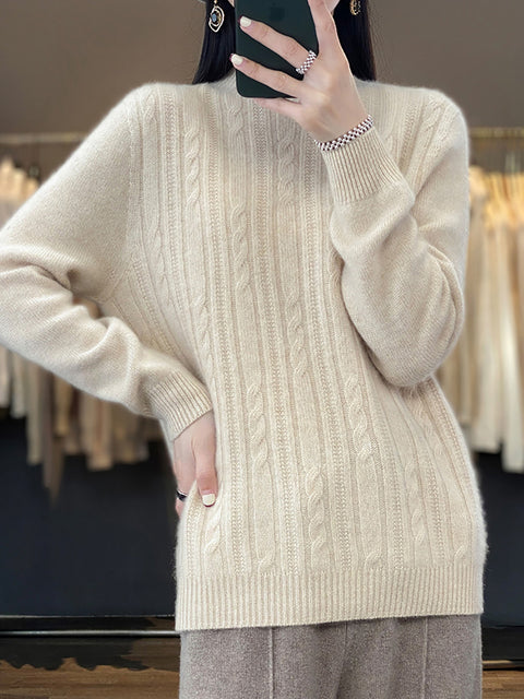 Kvinder Efterår Casual Stripe O-hals Uld strik sweater