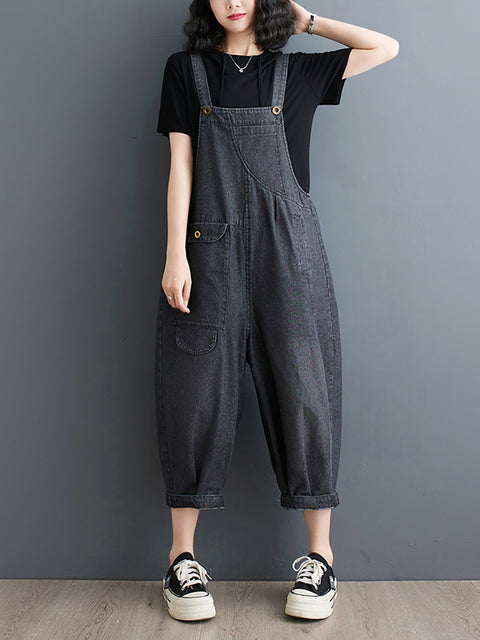 Kvinder Sommer Solid Casual Løse Denim Jumpsuits