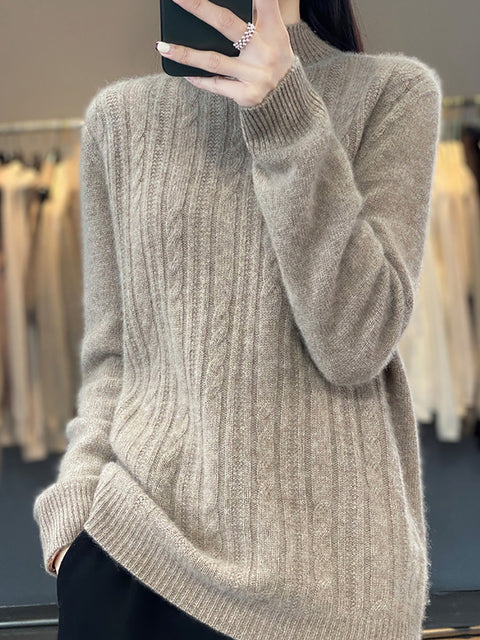 Kvinder Efterår Casual Stripe O-hals Uld strik sweater