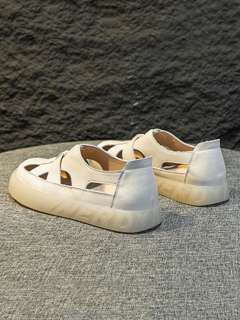 Kvinder Sommer Casual Ægte Læder Cutout Platform Sandaler