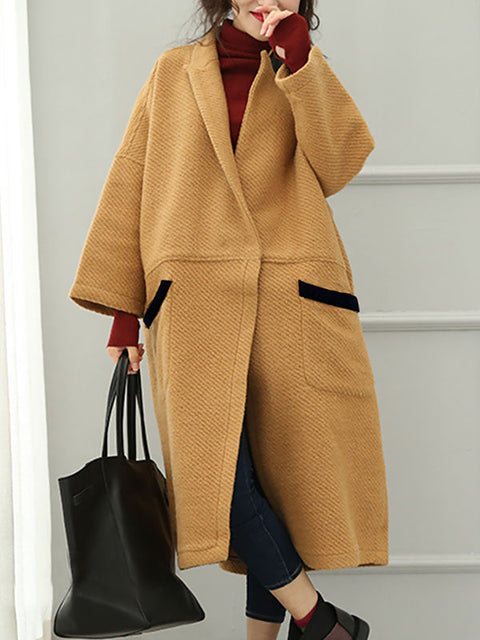 Plus Size Kvinder Vinter Casal Loose Wool Coat