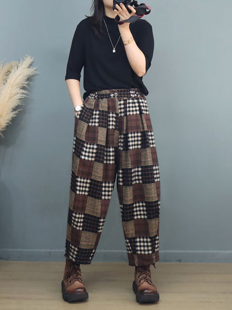 Plus Size Kvinder Autumn Vintage Plaid Harem Pants